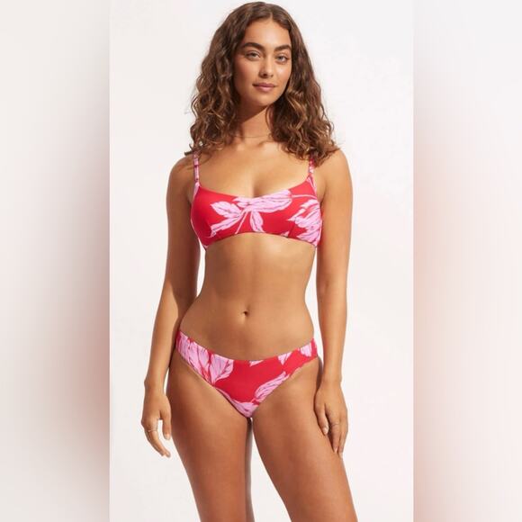 Seafolly Other - 🆕 NWT Seafolly Fleur De Bloom Bralette Bikini Top Chili Red Floral Tropical 4